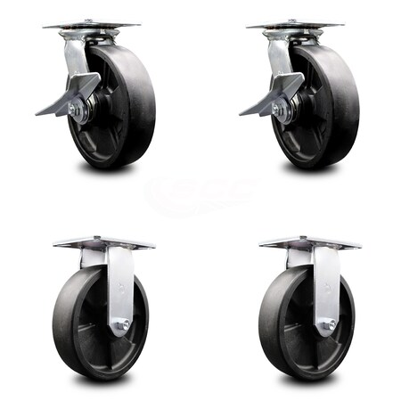 Service Caster 8 Inch Glass Filled Nylon Caster Set with Roller Bearing 2 Brakes and 2 Rigid SCC-35S820-GFNR-SLB-2-R-2